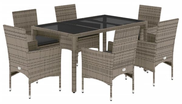 7 részes szürke polyrattan/üveg kerti étkezőgarnitúra párnával
