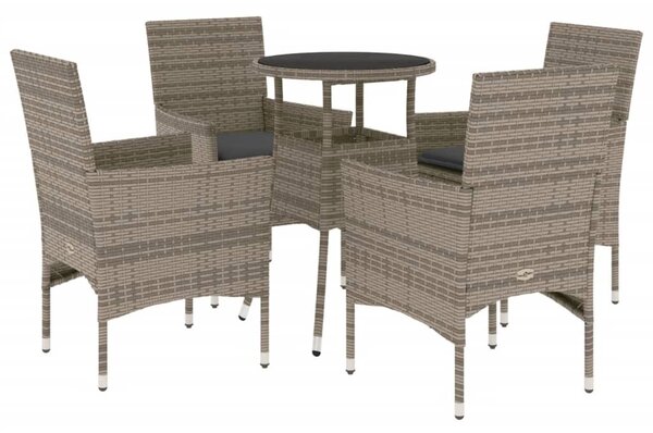 5 részes szürke polyrattan/üveg kerti étkezőgarnitúra párnával