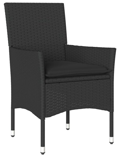 7részes fekete polyrattan/akácfa kerti étkezőgarnitúra párnákkal
