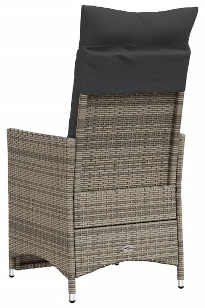 Szürke polyrattan dönthető kerti szék párnákkal
