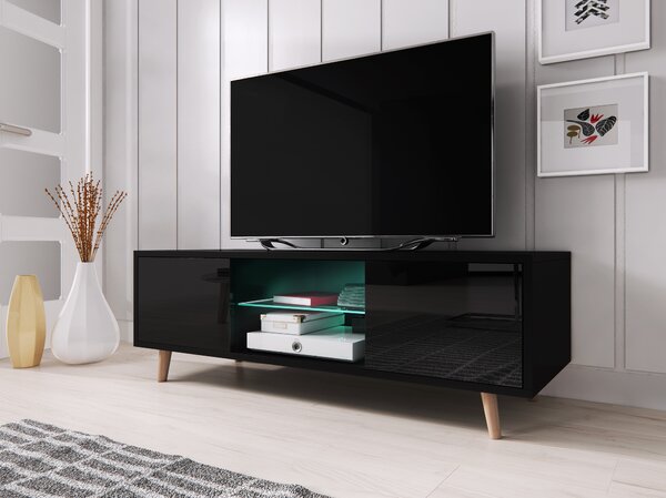 TV asztal/Szekrény Santos 1 (fényes fekete + fekete matt). 780488