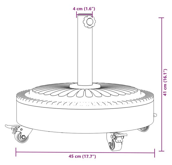 Görgős kerek napernyőtalp rúdhoz Ø38 / 48 mm 27 kg