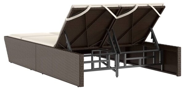 VidaXL barna polyrattan dupla napozóágy párnával