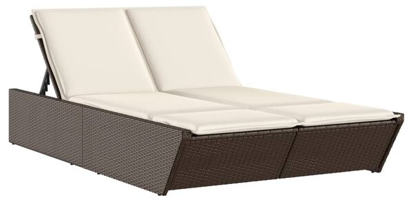 VidaXL barna polyrattan dupla napozóágy párnával