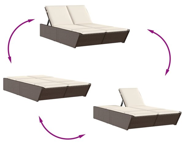 VidaXL barna polyrattan dupla napozóágy párnával
