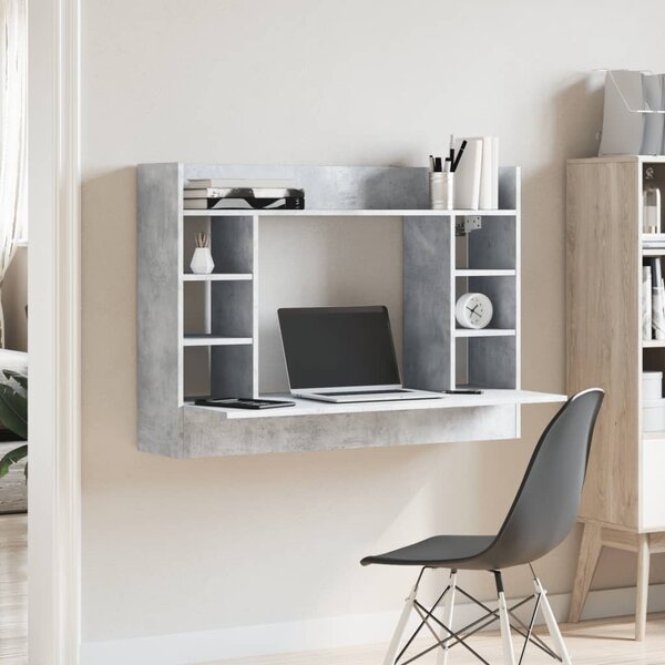 Betonszürke szerelt fa falra szerelhető íróasztal 105x48x75 cm