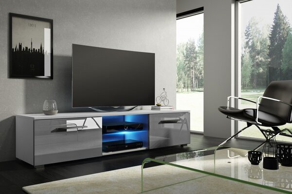 TV asztal/szekrény Mona 140 (fehér + fényes szürke). 1000616