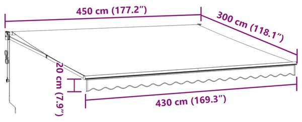 Antracit/fehér szövet és alumínium behúzható napellenző 4,5x3 m
