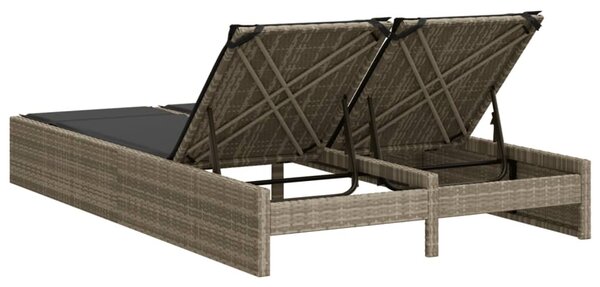 VidaXL világosszürke polyrattan dupla napozóágy párnával