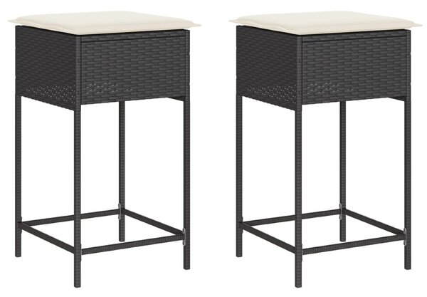 2 db fekete polyrattan kerti bárszék párnával
