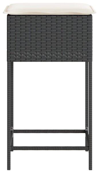 2 db fekete polyrattan kerti bárszék párnával