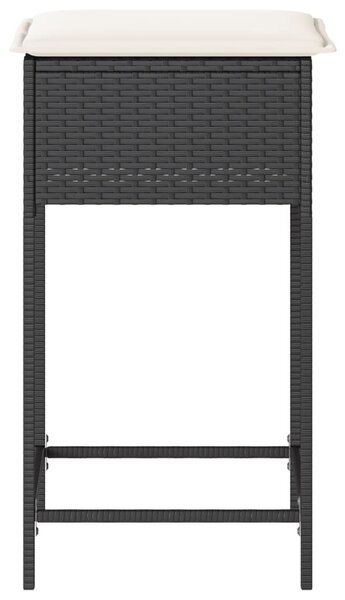 2 db fekete polyrattan kerti bárszék párnával