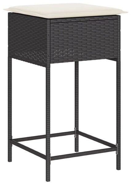 2 db fekete polyrattan kerti bárszék párnával