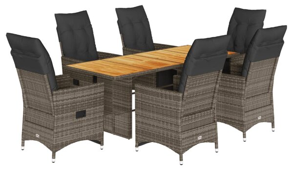 7 részes szürke polyrattan kerti bisztrógarnitúra párnákkal
