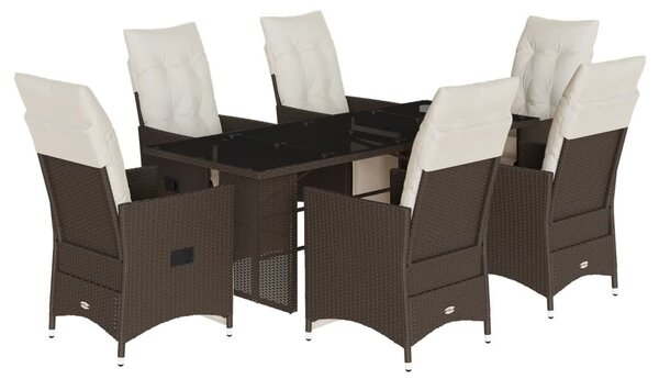 7 részes barna polyrattan kerti bisztrógarnitúra párnákkal