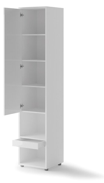 Könyvespolc Concept Lenart II, Fiókokkal, Ajtókkal, Zárt, Közepes sűrűségű farostlemez, Laminált forgácslap, 218x45x46cm, Fényes fehér, Fehér