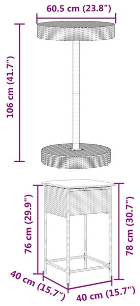 3 részes fekete polyrattan kerti bárszett párnával