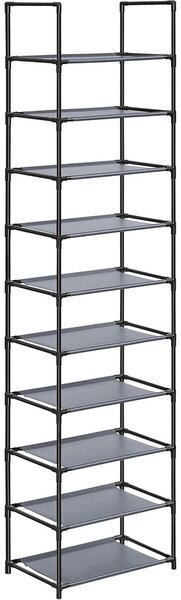 10 szintes cipőtartó, cipőállvány, 45 x 28 x 173 cm, fém váz, szürke