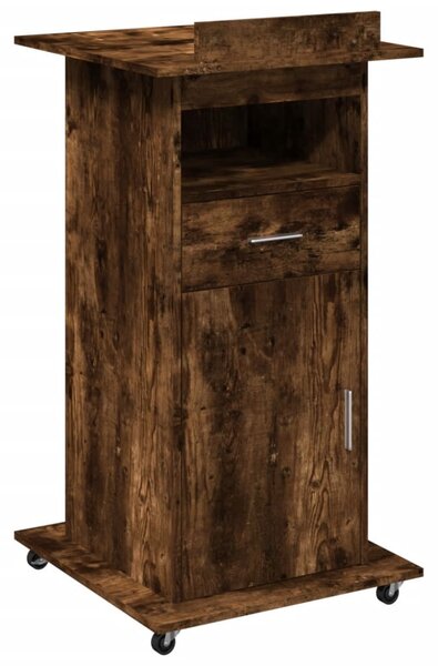 Szerelt fa állópult kerékkel és fiókkal 55 x 55 x 107 cm