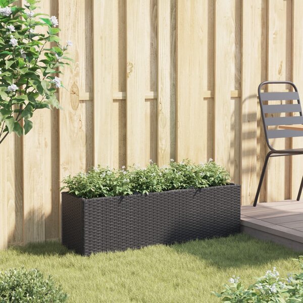Fekete polyrattan kerti ültetőláda 3 cseréppel 105x30x32 cm