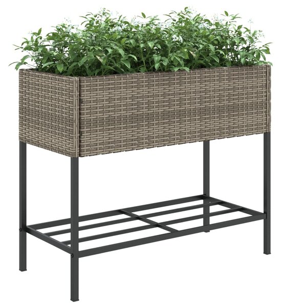 Szürke polyrattan kerti ültetőláda polccal