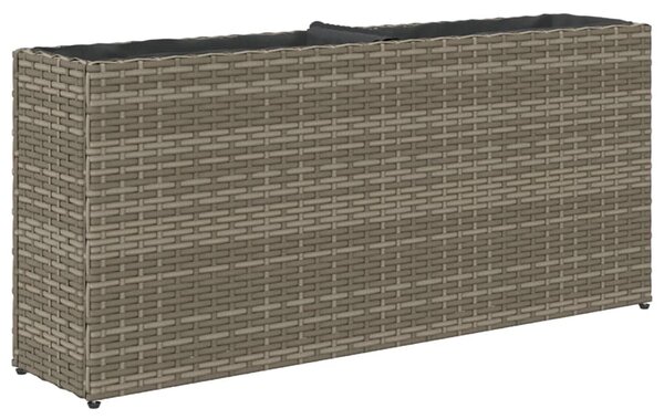 Szürke polyrattan kerti ültetőláda 2 cseréppel 90x20x40 cm