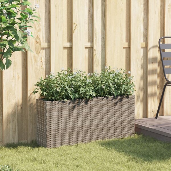 Szürke polyrattan kerti ültetőláda 2 cseréppel 90x20x40 cm