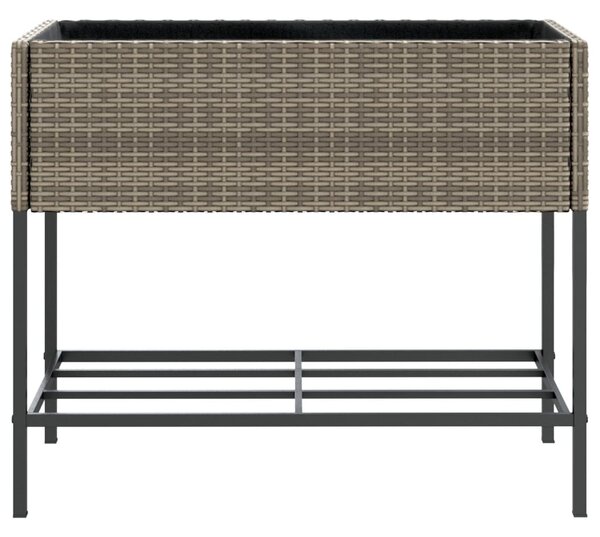 Szürke polyrattan kerti ültetőláda polccal