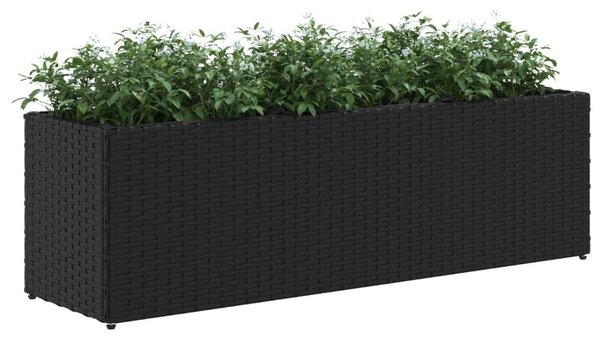 Fekete polyrattan kerti ültetőláda 3 cseréppel 105x30x32 cm