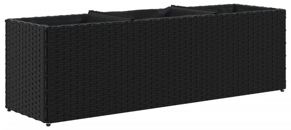 Fekete polyrattan kerti ültetőláda 3 cseréppel 105x30x32 cm