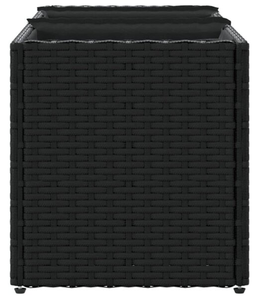 Fekete polyrattan kerti ültetőláda 3 cseréppel 105x30x32 cm