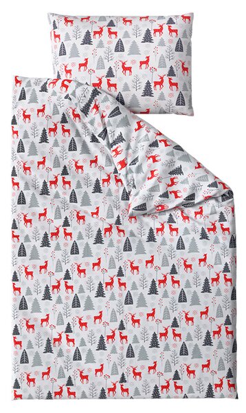 Flanel ágynemű RED DEERS AND TREES fehér Ágyneműhuzat mérete: 2 db 70 x 90 cm | 200 x 220 cm