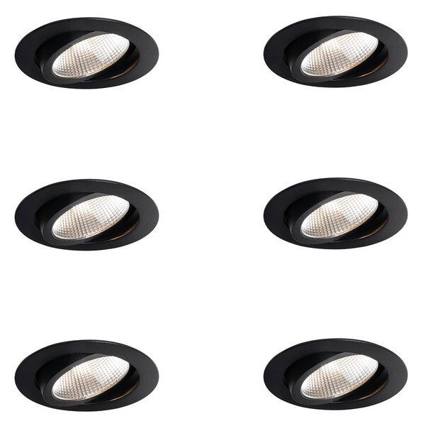 6 darabos süllyesztett spotlámpa készlet fekete 9,5 cm LED-del 1300 lm szabályozható IP65 - Gaius
