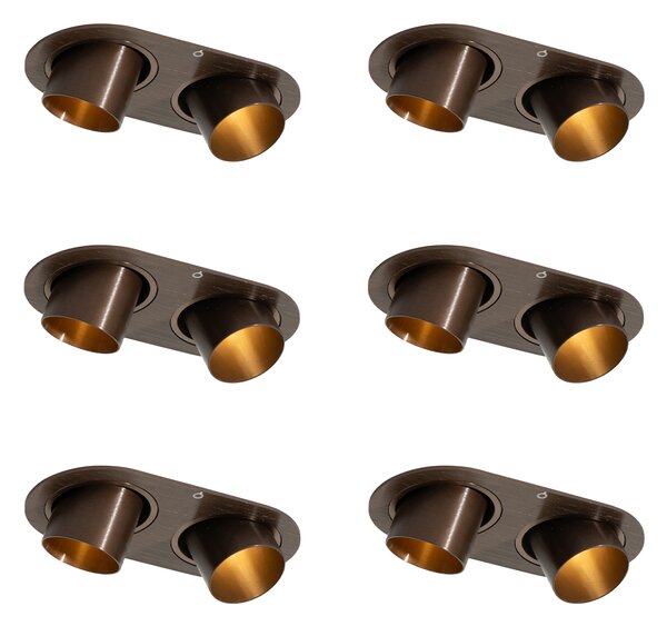 6 darabos süllyesztett spotlámpa szett sötét bronz GU10 35mm dönthető 2-lámpás - Installa