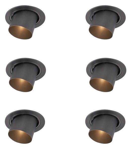 6 darabos modern, süllyesztett spotlámpa készlet, fegyverszürke, GU10 50mm, kerek, dönthető - Installa