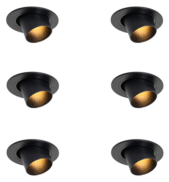 6 darabos süllyesztett spotlámpa készlet fekete GU10 35mm kerek dönthető - Installa