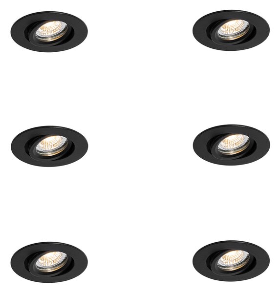 6 darabos süllyesztett spotlámpa készlet fekete dönthető 6,5 cm LED-del IP54 Ultra Slim - Pupil