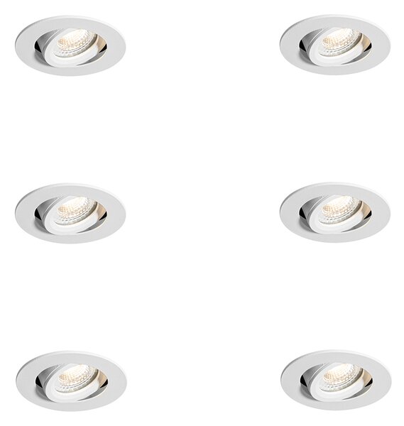 6 darabos süllyesztett spotlámpa készlet fehér dönthető 6,5 cm LED-del IP54 Ultra Slim - Pupil