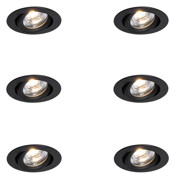 6 darabos süllyesztett spotlámpa készlet fekete dönthető 8,2 cm LED-del Dim to Warm IP54 Ultra Slim - Pupil