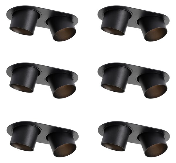 6 darabos süllyesztett spotlámpa készlet fekete GU10 70mm dönthető 2-lámpás - Installa