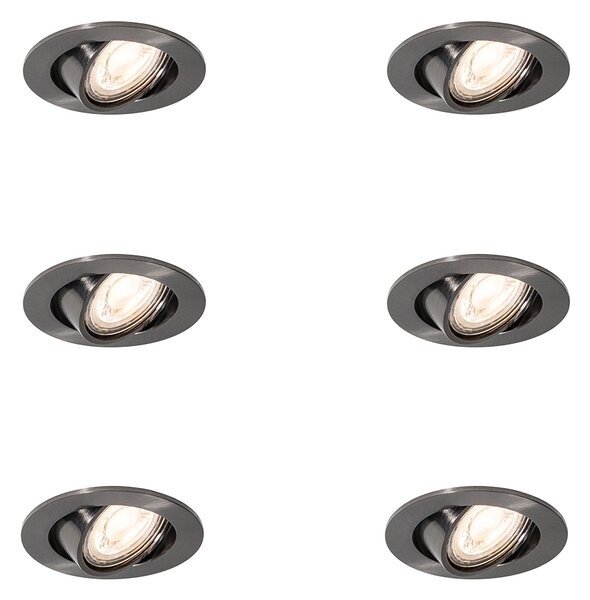Modern fegyverszürke beépíthető spotlámpa szett, 6 db, GU10, 50mm, kerek, dönthető - Cisco