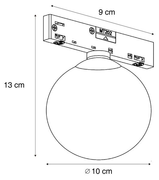 Modern mennyezeti lámpa fekete, fehér üveggel, 1 fázisú sínrendszerhez - Slimline Eira