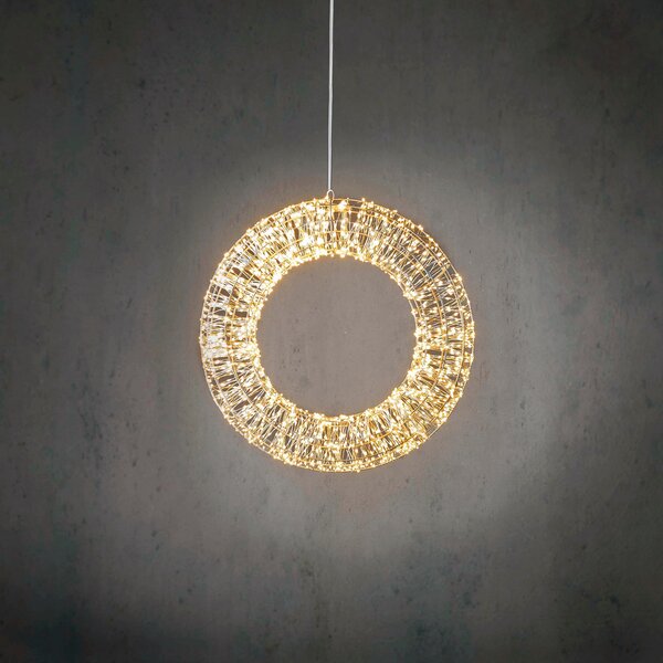 Karácsonyi függőlámpa koszorú ezüst 45cm LED-del IP44 - Nawa
