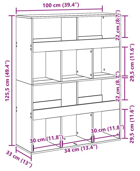 Betonszürke szerelt fa térelválasztó 100 x 33 x 125,5 cm