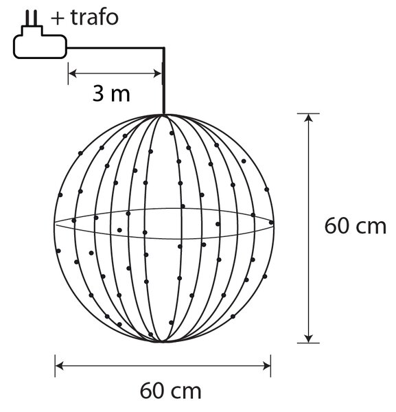 Karácsonyi függőlámpa gömb fehér 60cm LED-del, időzítővel IP44 - Nobi