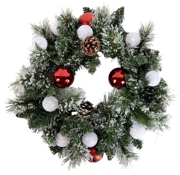 Karácsonyi koszorú piros-fehér 45 cm LED-del és időzítővel - Jack