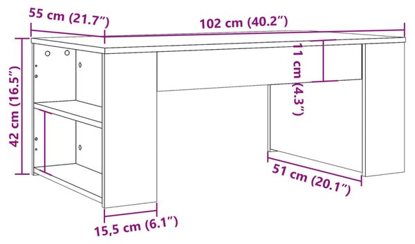 Antik fa színű szerelt fa dohányzóasztal 102 x 55 x 42 cm