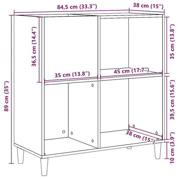 Antik fa színű szerelt fa hanglemezszekrény 84,5 x 38 x 89 cm