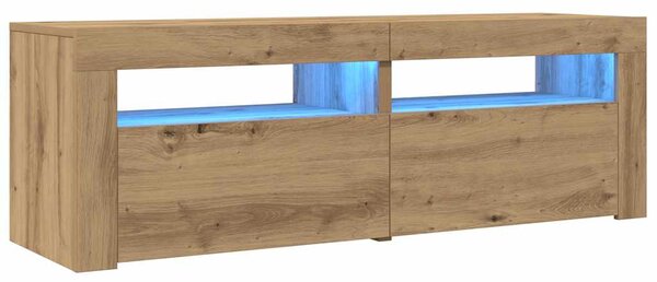 Kézműves tölgy szerelt fa TV-szekrény LED-ekkel 120x35x40 cm