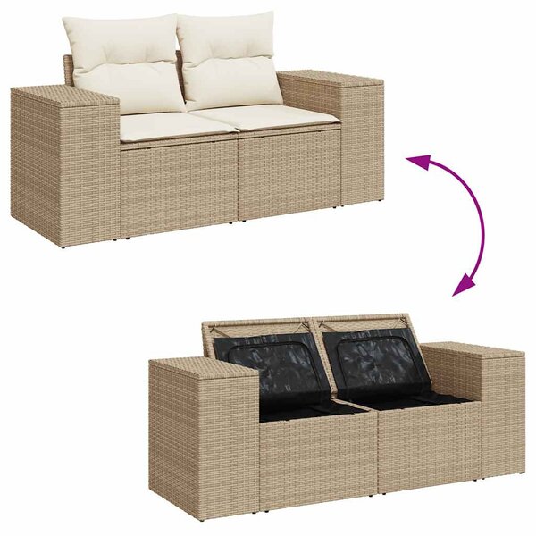 7 részes bézs polyrattan kerti ülőgarnitúra párnákkal